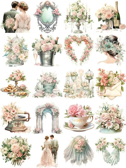 TIAMECH Wedding Lover Paper Stickers - 72 Pcs Bride Couple Rings Party Cake Design, Waterproof Sticker for Journaling & Scrapbooking, Junk Journal Supplies, Ephemera & DIY Crafts