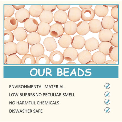 PH PandaHall 300 Pcs 14mm Natural Unfinished Wood Spacer Beads Large Hole Round Ball Wooden Loose Beads for Crafts DIY Jewelry Bracelet Making Christmas Decoration