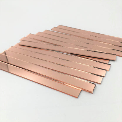 NUO RUI 3/8" x 5" Glass Mosaic Rectangles Rose Gold Mirror Mosaic Tiles (Pack of 50)