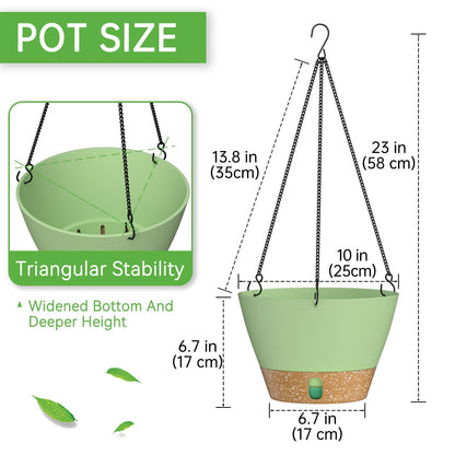 ZMTECH 2 Pack 10 Inch Hanging Planters for Indoor Plants, Modern Hanging Planter with Visible Water Level Window & Removable Tray, Green Plant Hanger Indoor for Home & Patio