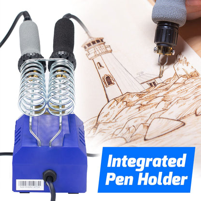 WEP 939D-VI Dual Pen Wood Burning Kit 250-750℃/482-1382℉ A/B Toggle Wood Burning Tool with 2 Detachable Pens, 20 Wood burner Tips, Dual-Barrel Holder. Suitable for Pyrography, Leather Burning Kit