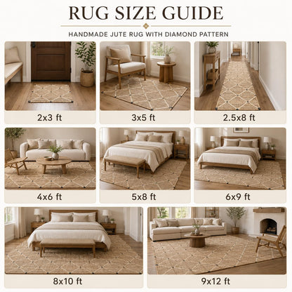 Jute Runner Rug 2.5'x8, Hand Woven Area Rug - Handcrafted Premium Geometric Design, Indoor Natural Fiber Hallway Jute Rug - Rustic Farmhouse Carpet for Kitchen, Entryway, Hallway, Bedroom - Natural