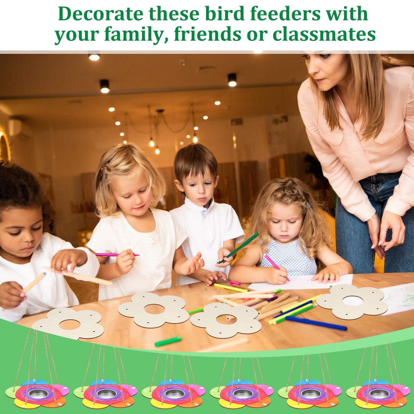 DoubleFill 48 Pcs Bird Feeder Craft Kits for Ages 3-8 Arts and Crafts DIY Wooden Painting Kits Outdoor Toys Party Favor Gifts