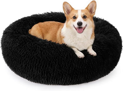 MIXJOY Orthopedic Dog Bed Comfortable Donut Cuddler Round Pet Beds Ultra Soft Washable Dog and Cat Cushion (20''/23''/30'') (30'', Black)