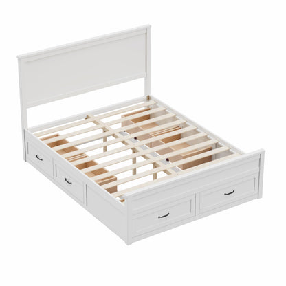 GDFStudio Queen Size Storage Bed Frame with 6 Drawers, 48.8" Tall Headboard Platform Bed Frame with Wooden Slats, Modern Bedroom Storage Furniture, No Box Spring Needed, White