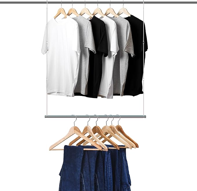 Hanging Closet Rod, 17-29In Adjustable Width and Up to 37In Height Adjustable