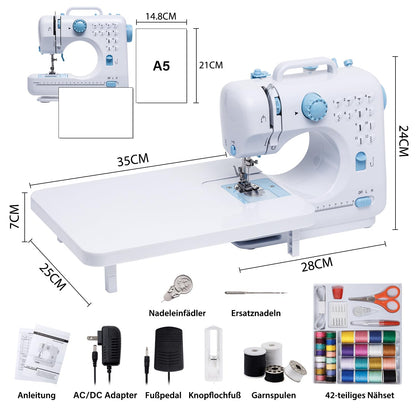 Sewing Machine for Beginners with Extension Table Mini Sewing Machines Kit Supplies 12 Built-in Stitches with Needles Assorted Thread Kit Starter Kit Easiest for Adult and Kids Ages 8-12 Easy Sewing