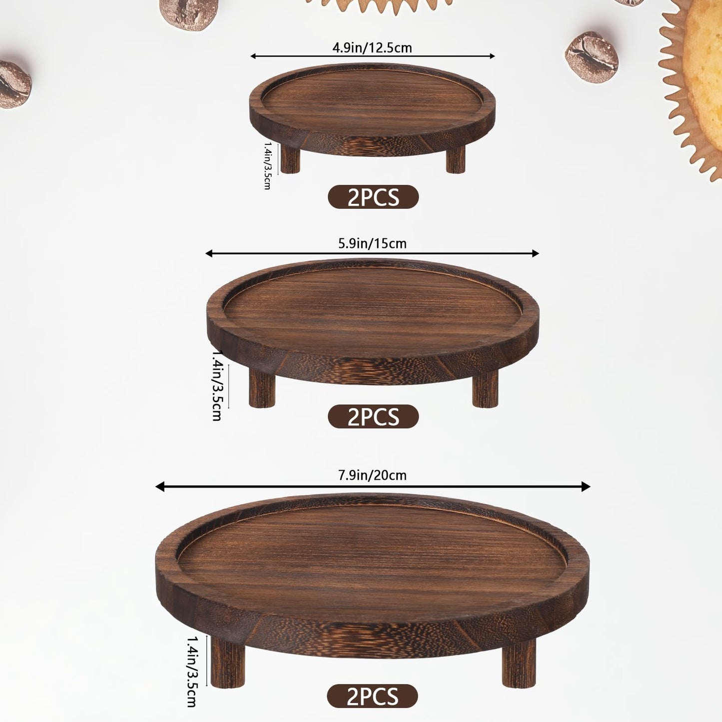 Zoketriton 6 Pcs Wooden Risers Display Stands Rustic Wood Cake Cupcake Stands for Party Round Food Risers Buffet Wooden Holder Rustic Riser for Buffet Display Home Wedding Party Decor