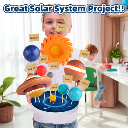 64 PCS Solar System Project Kit, Solar System Model Kit with 13 Mix Foam Balls, Solar System Toys for Kids 3-5, Learn Planets Science Kit School Project Supplies of Bamboo Sticks, Flags, Brushes