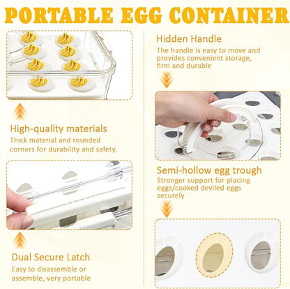 20 Deviled Egg Containers with Lid & Handle,Egg Holder for Fridge PET Thickened Eggs Organizer for Refrigerator Inc Egg Slicer,Kitchen Tongs,Silicone Spatula,Piping Decorating Kit