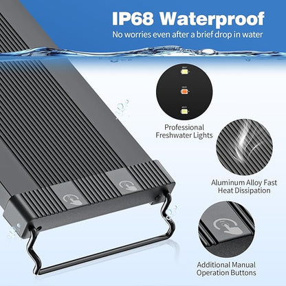 Bluetooth LED Aquarium Light with APP Control, 3 Modes for 48-54 Inch Fish Tank Light with Full Spectrum White Blue Red Green Lights, IP68 Waterproof with Extendable Brackets for Freshwater