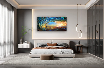 Cao Gen Decor Art S06750 Giant Wave Water Wall Art Canvas Prints 1 Panels Ocean Waves Pictures Paintings with Sunset Blue Seascape Framed for Living Room Bedroom Kicthen Office Artwork