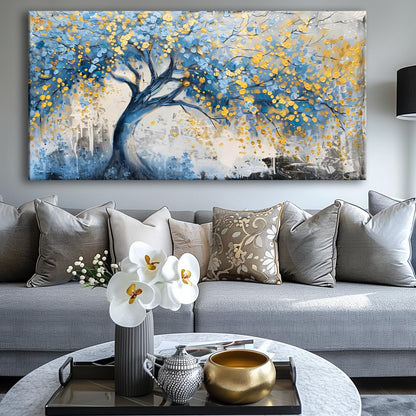 Wall Art Tree of blue Life Abstract Canvas Painting Textured Picture, Modern Landscape Artwork Framed for Living Room Bedroom Bathroom Office Home Decor 48x24in