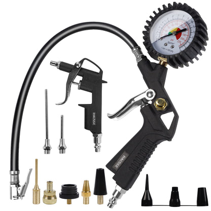 Hausse Heavy Duty Air Compressor Accessory Kit, Air Blow Gun and Air Hose Fittings, 1/4" NPT Air Tool Kit with 100 PSI Tire Inflator Gauge
