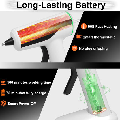 MONVICT Cordless Hot Melt Glue Gun, Smart Power-Off with 2.2 Ah Built-in Battery USB-C Rechargeable Mini Glue Gun Kit, 40 Pcs Glue Sticks, 10 Pcs Craft sticks, Carrying Case for DIY Craft Gift, White
