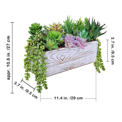 Winlyn 19 Pcs Assorted Artificial Succulents in Rectangular Wooden Pot Succulents Garden in Wood Planter Box Potted Succulents Plants Arrangement for Table Centerpiece Windowsill Greenery Decor