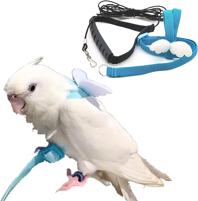Pet Parrot Bird Harness Leash Adjustable Bird Flying Harness Traction Rope with Cute for Parrots Budgerigar Lovebird Cockatiel Mynah Outdoor Training Toy (Mannikin/Finch,White)