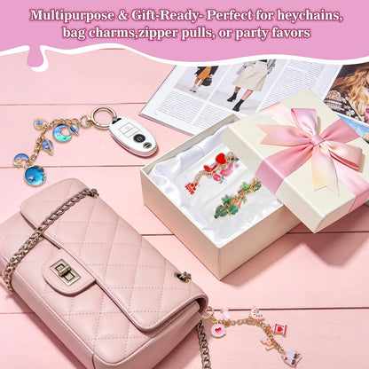 Riwiuue 352Pcs Lip Gloss Keychain Making Kit, DIY Charms Key Chain Making Kit with Bag Charm Supplies, Pendant, Jump Ring, Crab Clip, Pliers, Gift Bag & Tools for Mother's Day Party Gifts