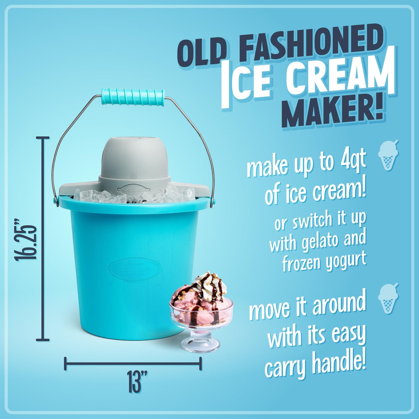 Nostalgia Electric Ice Cream Maker - Old Fashioned Soft Serve Ice Cream Machine Makes Frozen Yogurt or Gelato in Minutes - Fun Kitchen Appliance - Vintage Wooden Style - Light Wood - 4 Quart