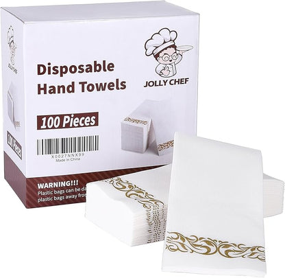 JOLLY CHEF 100 Disposable Hand Towels, Soft and Absorbent Linen Feel Dinner