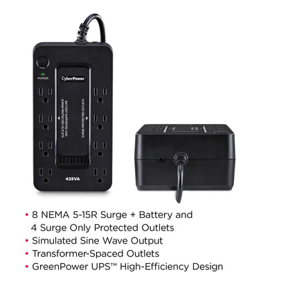 CyberPower ST425 Standby UPS Battery Backup and Surge Protector, 425VA/260W, 8 Outlets, Compact, UL Certified
