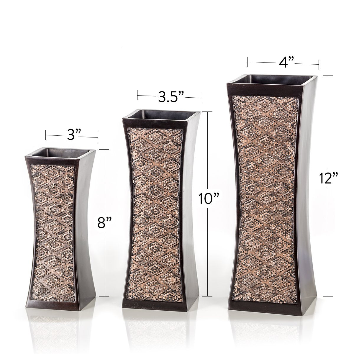 Creative Scents Dublin Brown Vases for Decor Centerpieces - Set of 3 Flower Vases Ideal Home Decor, Dining and Living Room Table Centerpiece, Table Decor, Bookshelf, Mantle and Entryway, Gift Boxed