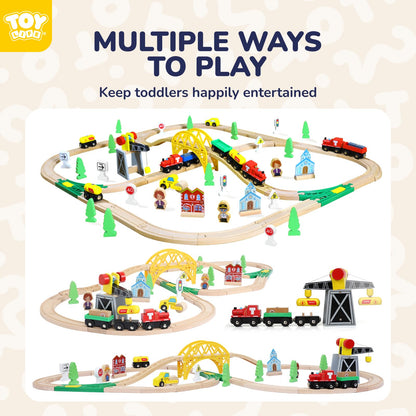 TOY Life Wooden Train Set 60pcs with Magnetic Crane, Wooden Train Tracks Toys for Toddlers Boys Girls 3 4 5, 3 Year Old Boy Gift, Wood Toys Toddler Train for Kids 4-8 - Fits Thomas Brio Chuggington