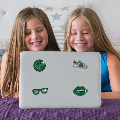 StickerBeans® Rhinestone Stickers - Green Team Spirit Sticker Pack, 2” x 2” Each, Unique Sparkly Cut-to-Shape for Collecting, Trading, Decorating Laptops, Phone Cases, Scrapbooks