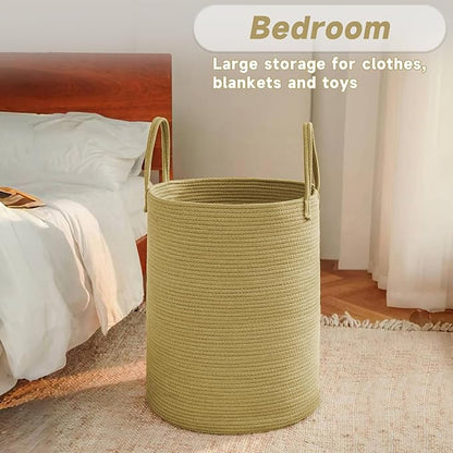 Large Woven Laundry Basket Hamper, 100L Cotton Rope Storage Bin