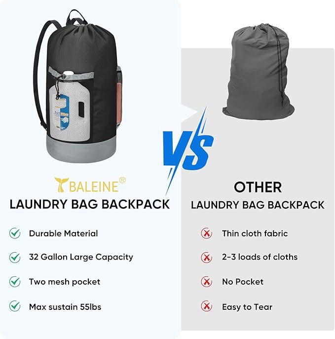 BALEINE 150L Laundry Bag Backpack, 900D Oxford Fabric Large Travel Laundry Bags