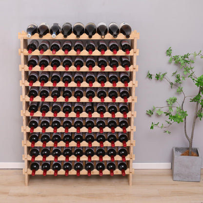 fcxagy 90 Bottle Bamboo Wine Rack Stackable Storage Freestanding Floor Wooden Modular fWine Rack Shelf