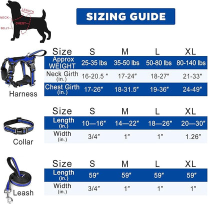 WINSEE All-in-One Reflective Dog Harness, Collar & Leash Set, No Pull with Adjustable Buckles, X-Large, Dark Blue