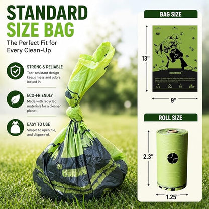 Doggy Poop Bags Biodegradable with Dispenser (1440 Bags) Eco-friendly Dog Waste Pickup Bags Landfill-friendly Refill Rolls Cat Waste Bags (Green, 72 Rolls, Unscented)