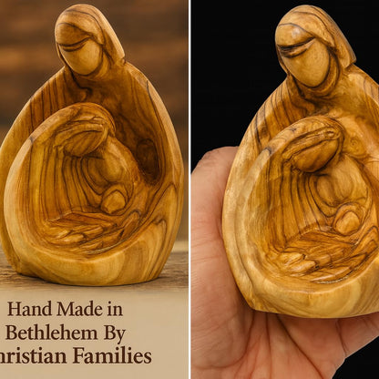 Zuluf Hand-Carved Olive Wood Holy Family Statue – Mary, Joseph & Baby Jesus Nativity Scene for Christmas Decor – Catholic Wooden Figurine 4.3" for Home or Church Display – HOF001