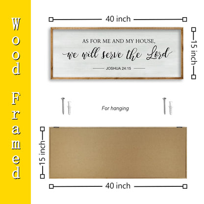 RLWangChao As for Me and My House We Will Serve the Lord Wall Decor 40"×15" Family Living Room Wood Framed Home Sign Joshua 24 15 Bible Verse Christian Plaque Hanging Wall Art (Wood)