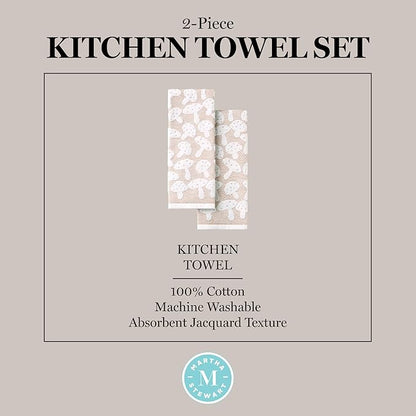 Martha Stewart Woodland Harvest Jacquard Mushrooms Kitchen Towel 2-Pack Set