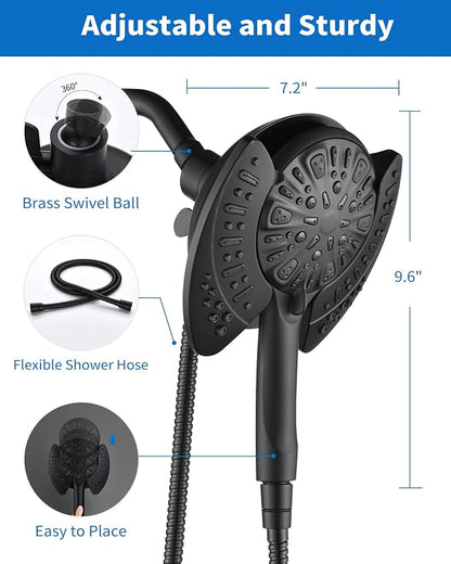 INAVAMZ Shower Head with Handheld High Pressure: Hand Held Shower Head & Rain Shower Head 2-IN-1 Shower Head with 59" Rotatable Stainless Steel Hose, Shower Trim Systems, Black 2.5 GPM 23233