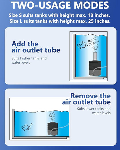 Moonorange Aquarium Bio Sponge Filter Kit, Super-Quiet Submersible Fish Tank Foam Filter with 1 Spare Sponge and Full Accessories, Suits Tanks Within 20 Gallon (S Kit)