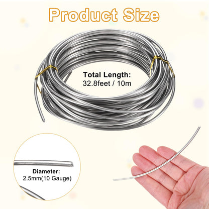 M METERXITY 10 Gauge Stainless Steel Craft Wire, 2.5mm 32.8 ft Bendable Floral Snare Wire for Jewelry Making/Sculpting/Armature Crafting/Floral Bonsai/DIY Crafts