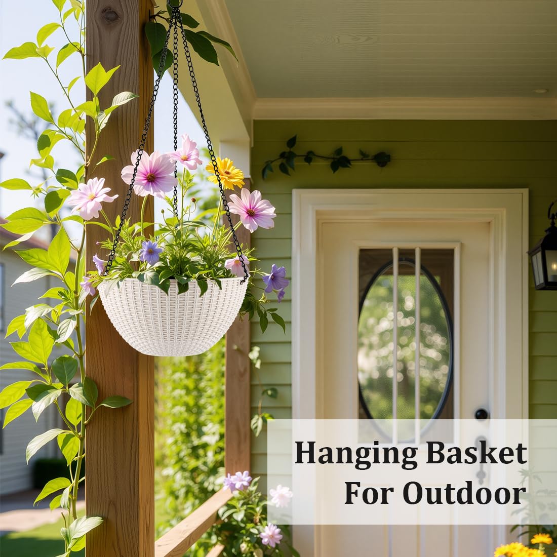 RooTrimmer Hanging Planters for Indoor Outdoor Plants 8/10 Inch, 4 Packs Plant Hanger with Drainage Holes, Hanging Basket Flower Pot Perfect for Home, Office and Garden,White