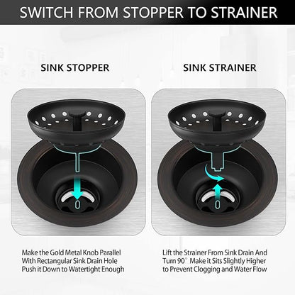 Kitchen Sink Drain Bronze 3-1/2 Inch Stainless Steel Kitchen Drain Strainer