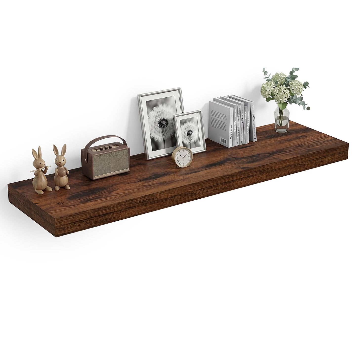Heimlove 12" Deep Floating Shelves, 36 x 12 Inch Wall Mounted Long Floating Shelf with Invisible Brackets, for Home Decor, Bedroom, Kitchen, Living Room, Bathroom - 1 Pack, Rustic Brown