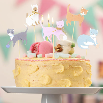 Vesici 48 Pcs Cute Kitten Cupcake Kit Include 24 Cat Cupcake Toppers and 24 Blue Pink Cake Liners Kitten Pet Themed Party Supplies for Birthday Pet Adoption Party Decorations