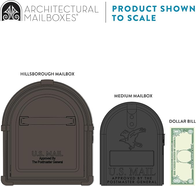 Architectural Mailboxes Hillsborough Post Mount Mailbox, Rubbed Bronze | Galvanized steel build for outside with rust-resistant powder-coat finish and a magnetic door closure. USPS approved.