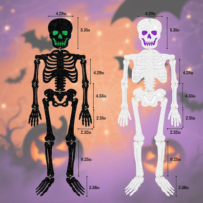 3 Pcs Skeletons Halloween Party Decorations, DIY Glitter Paper Decorative Hanging Ornaments, Room Wall Curtain Decor, Photo Backdrop
