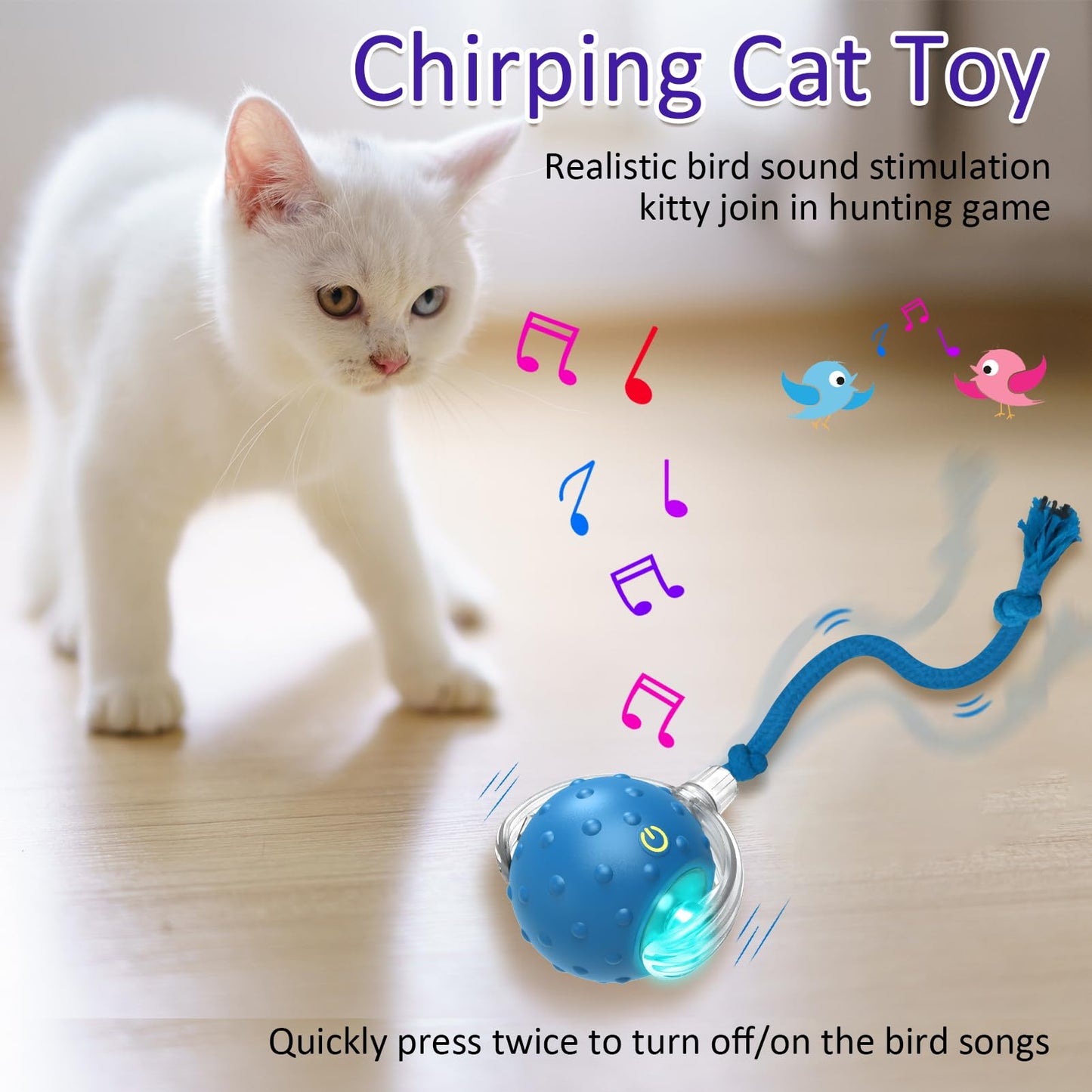 Giociv Interactive Cat Toys Ball for Indoor Cats Fast Rolling on Carpet, Chirping & Motion Activate Cat Toys (Blue)