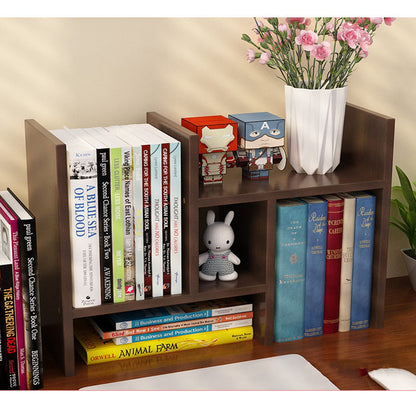 VOVCIG Desktop Organizer Expandable Office Storage Rack Adjustable Wood Display Shelf Rack Small Bookshelf Office Supplies Storage Shelf, 5 Units(Dark Brown)