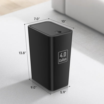 TIPGO Bathroom Trash Can with Lid, 4 Gallon / 15 Liter Small Garbage Can, Press Top Bin, Plastic Wastebasket with Pop-Up Lid for Bedroom, Living Room, Office (Black)
