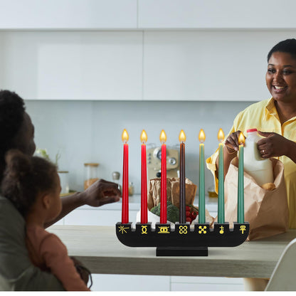 Bucherry Wooden Kwanzaa Decor Handmade Wooden Kinara with Gold Kwanzaa Letters Double Sided Celebration for Home Decor(Black)