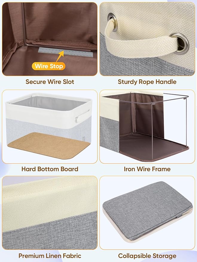 BALEINE 1 Pack Fabric Closet Storage Bins for Shelves, Linen Closet Organizers and Storage, Decorative Baskets for Organizing, Shelf, Clothes, Home, Office (Grey, 17''x13''x10.5'')